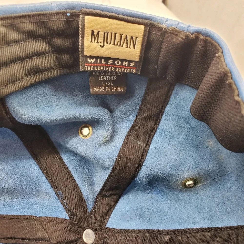 Vintage M Julian Wilsons Blue Genuine Leather Baseball Cap Hat L XL Y2K Street